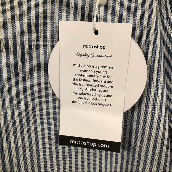 Mittoshop NWT Blue White Striped Short Sleeve Crossback Mini Dress size medium - Picture 3 of 10